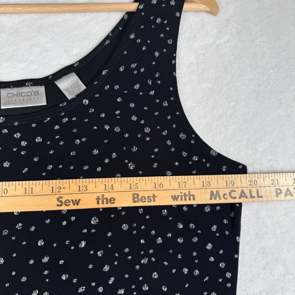 Chicos Travelers Tank Top Womens Size 3 US‎ XL Polka Dot Scoop Neck Black White - Picture 7 of 8